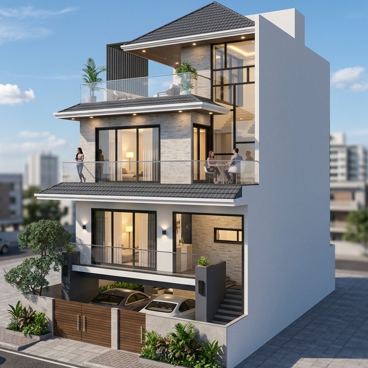Contemporary Bungalow Architectural Design in Godrej Edan Estate Pune